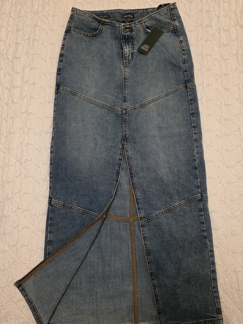 Wild Fable NWT Blue Denim Maxi Skirt Front Slit Y2K Long Skirt Size 2R